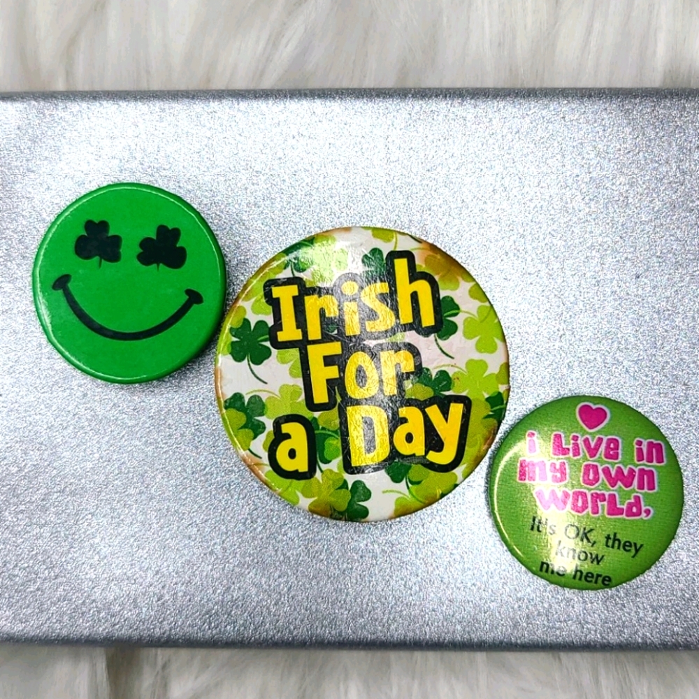 Buttons Pins St. Patrick's Day Theme Set of 3 Fun Whimsical Party Irish Lucky